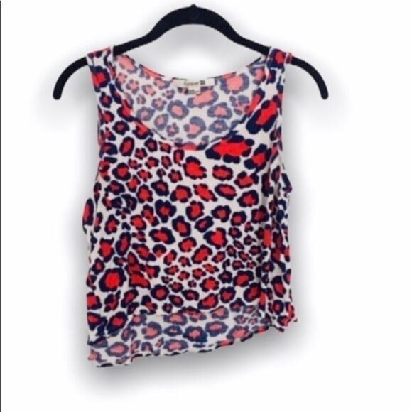 Forever 21 Red & Navy Leopard Print Sleeveless Crop Top - Size M - Picture 2 of 3